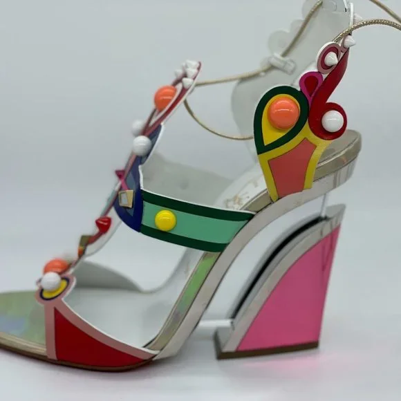 Christian Louboutin PAPAGAYA LEVITA 100 Stud PVC Wedge Heel Sandals Shoes